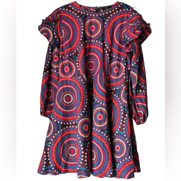 D'IYANU Anola Women's African Print Dress (Red Indigo Circles) NWT 1X - Picture 8 of 14